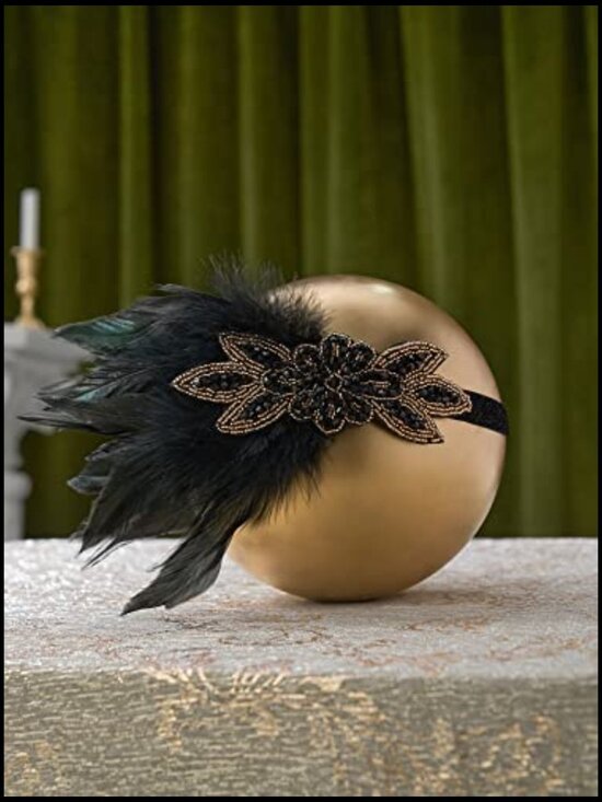 1920s Gatsby Accessories Set - 5 Pcs Costume Flapper Headpiece, Pearl Necklace, main image 5